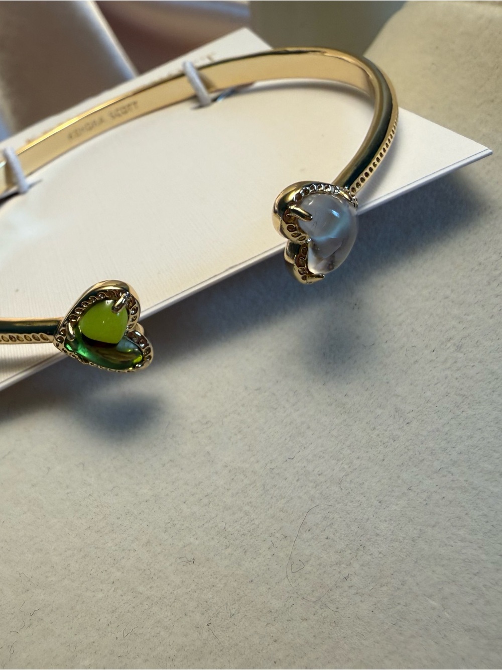 Kendra Scott Gold-Tone Open Heart Cuff with Lime Green and Pearl Accents
